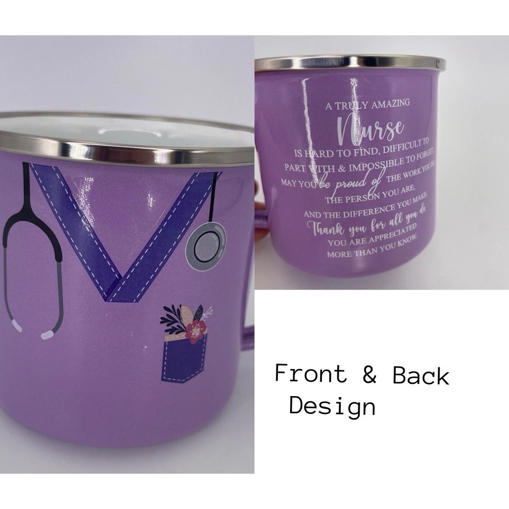 Nurse Appreciation Enamelware Glampware Metal Mug Cup Purple Scrubs 12 Oz